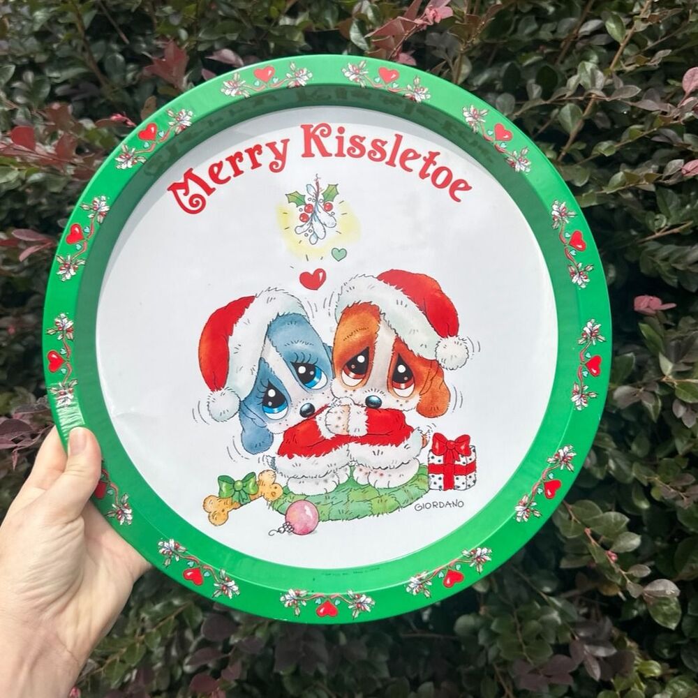 Vintage 80s/90s Merry Kissletoe Christmas Sad Sam Hound Dog Holiday Serving Tray